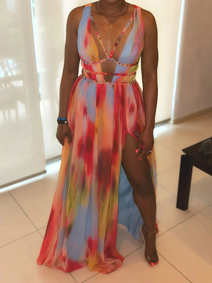 Selena Mirage — Printed Cutout Maxi Dress