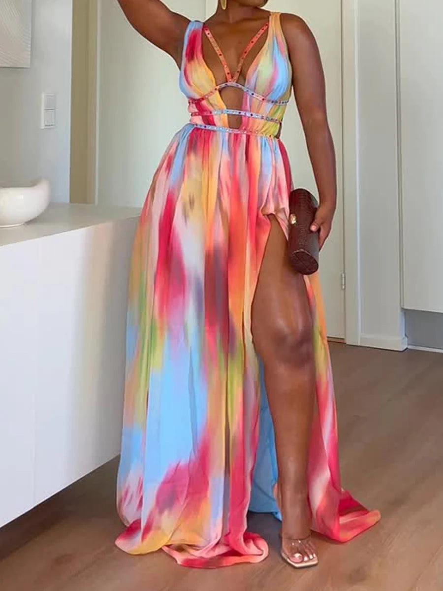 Selena Mirage — Printed Cutout Maxi Dress