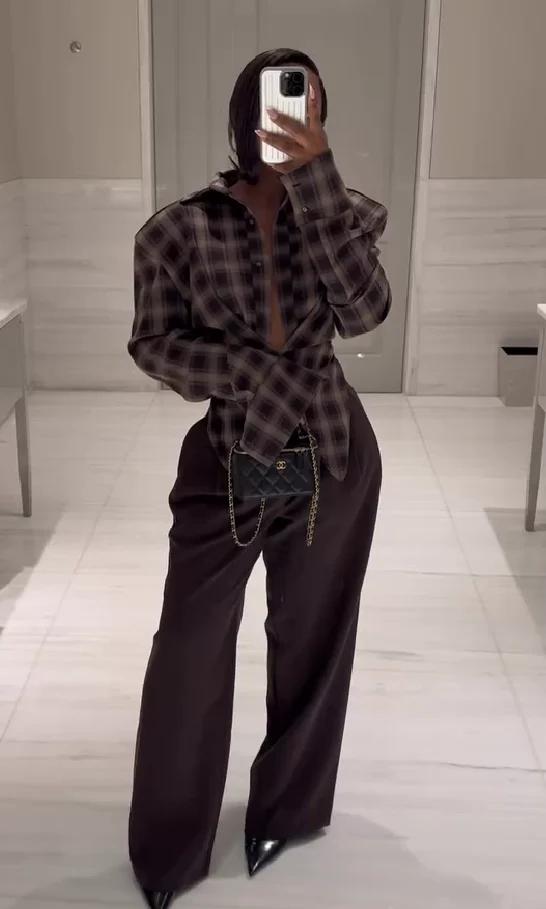 Luxury Brown Plaid Blouse