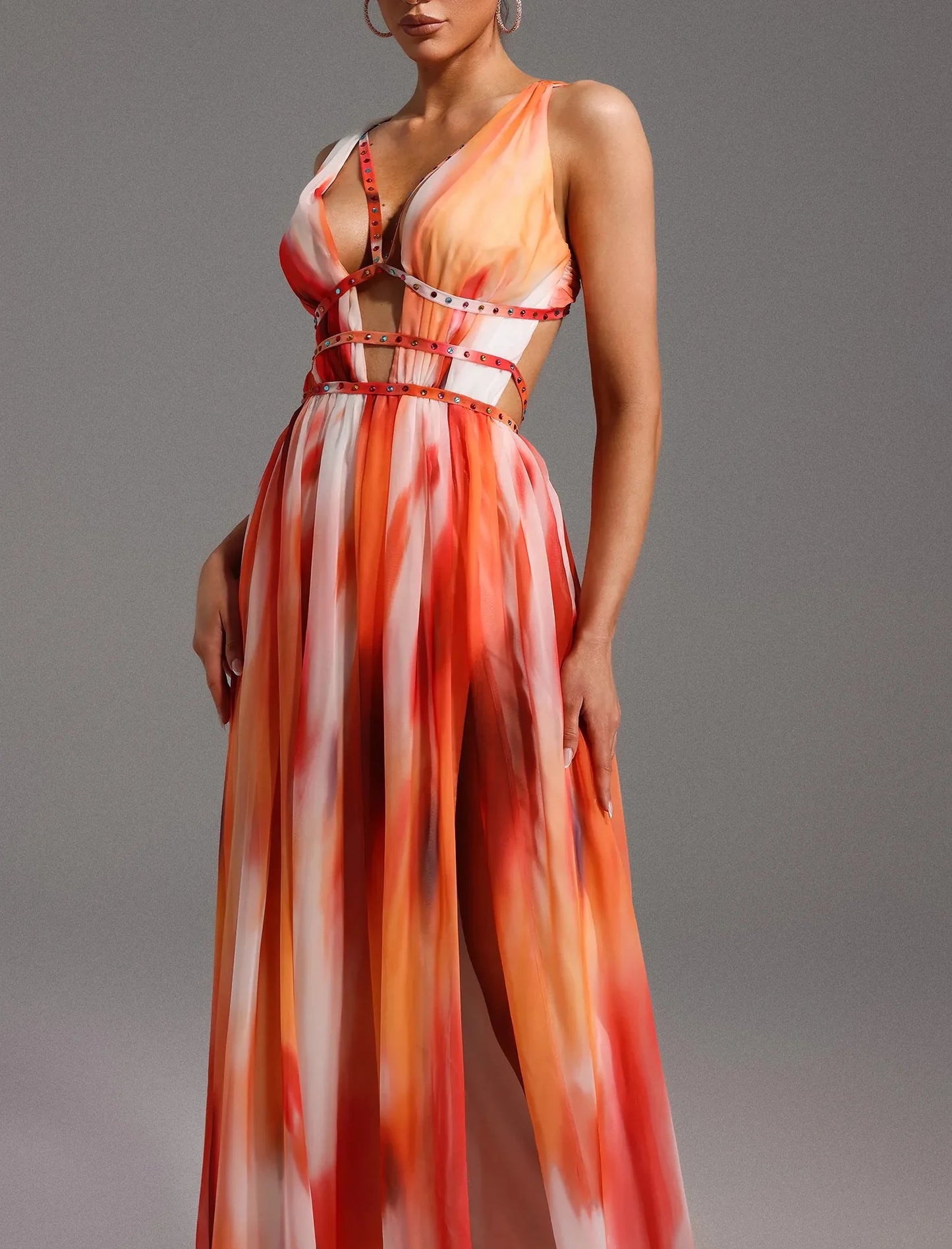 Selena Mirage — Printed Cutout Maxi Dress