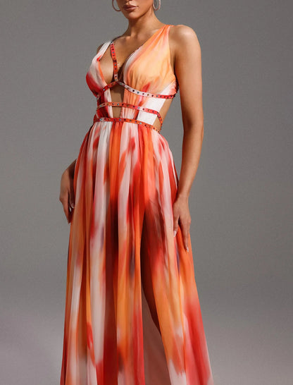 Selena Mirage — Printed Cutout Maxi Dress